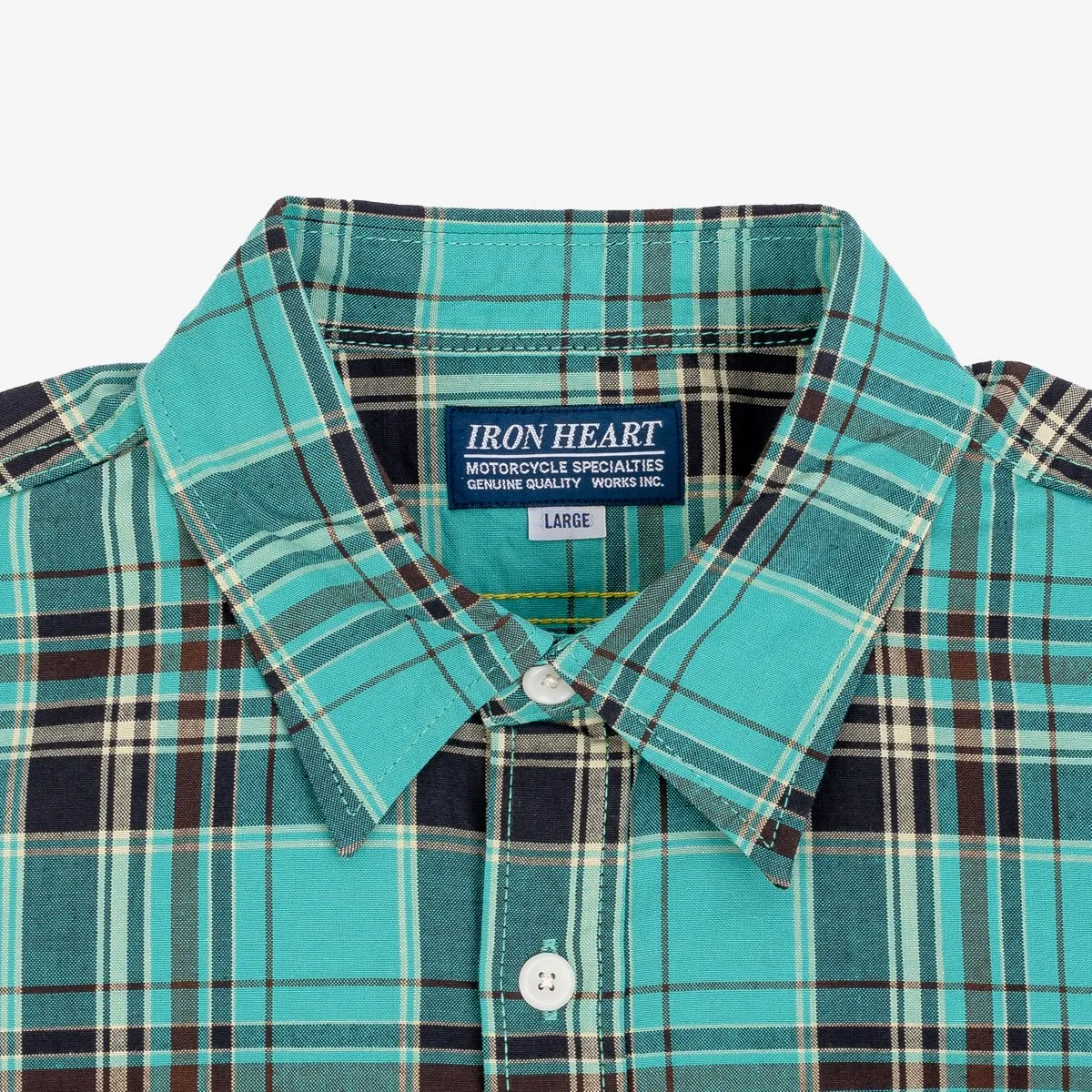 Iron Heart IHSH-356-GRN 5oz Selvedge Madras Check Work Shirt - Green