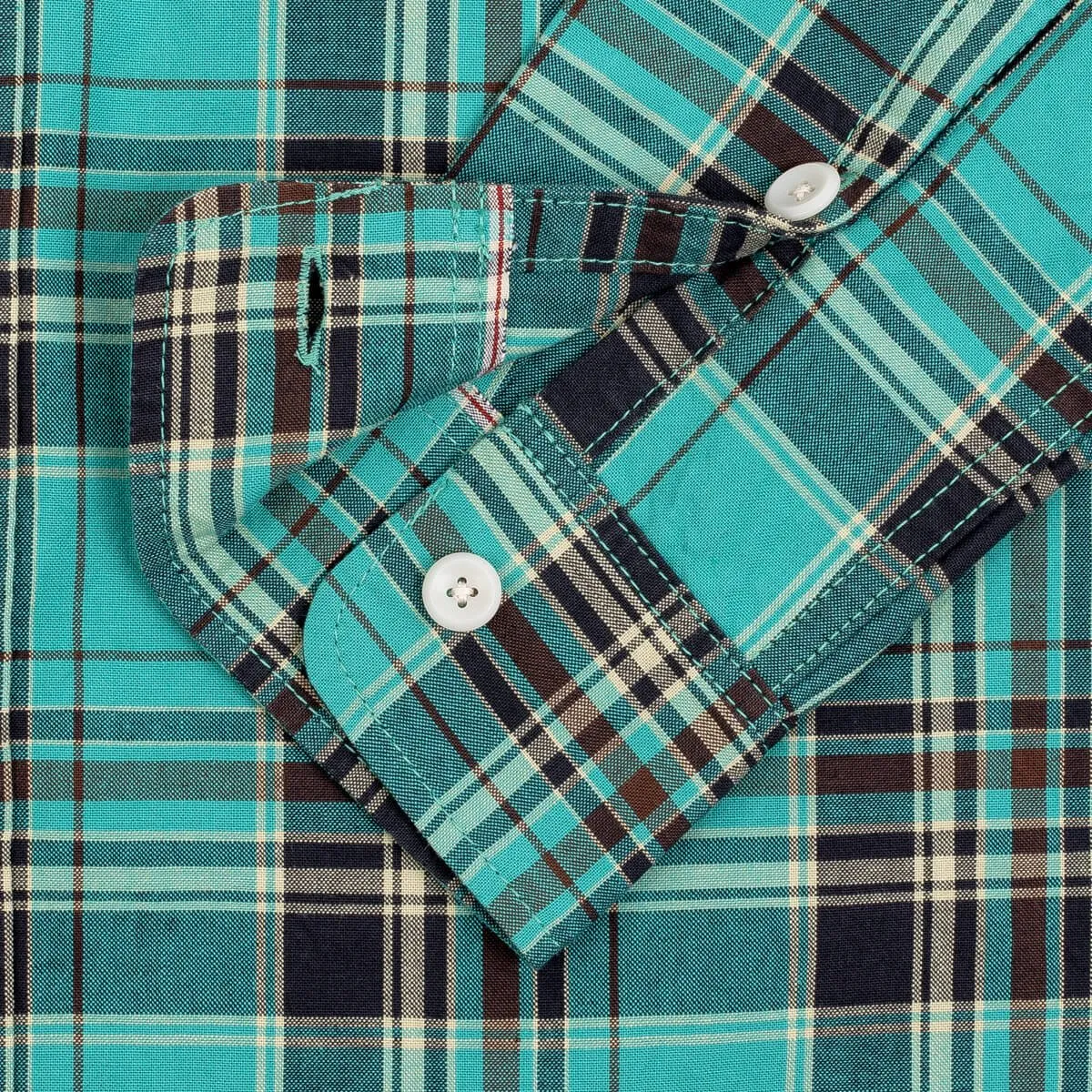 Iron Heart IHSH-356-GRN 5oz Selvedge Madras Check Work Shirt - Green