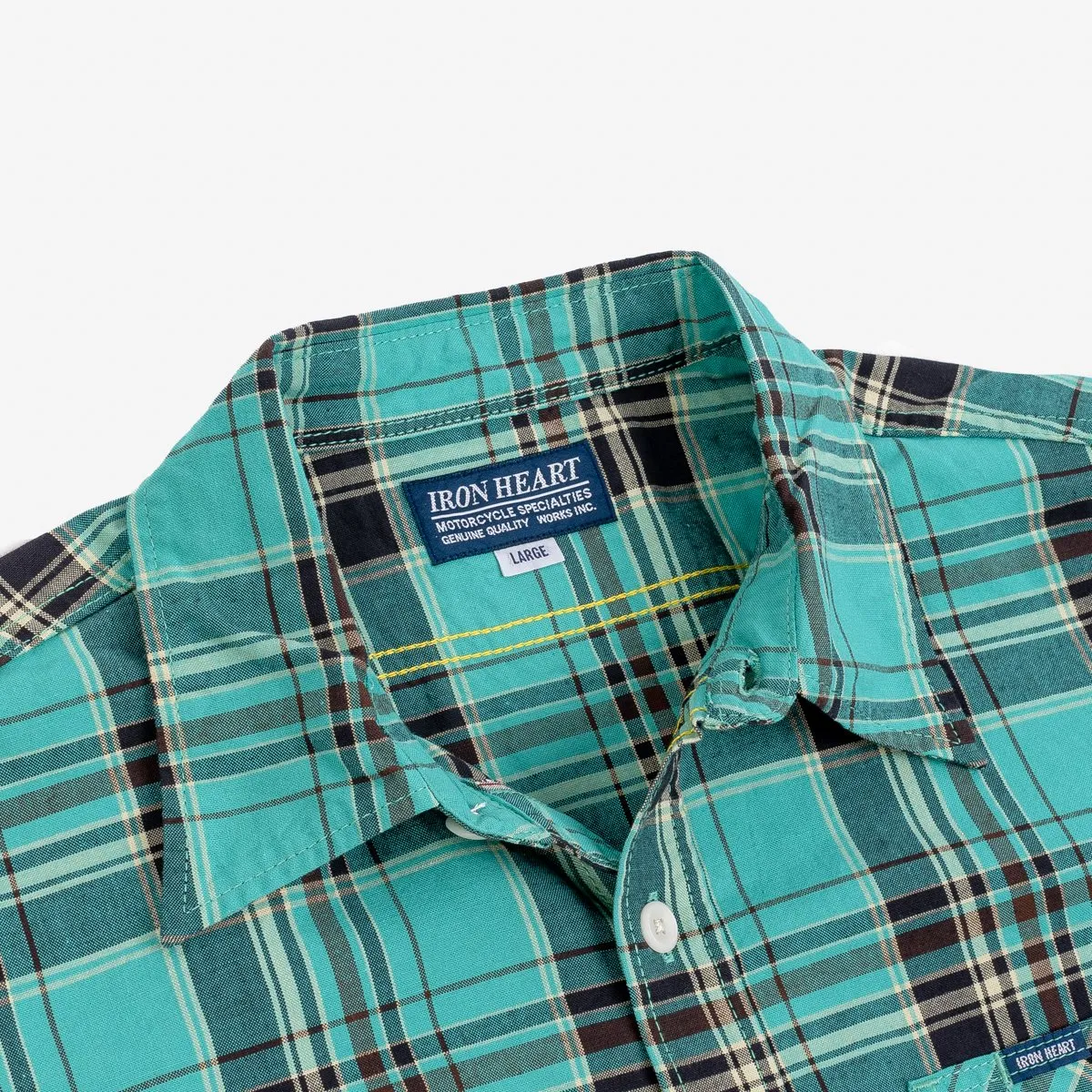 Iron Heart IHSH-356-GRN 5oz Selvedge Madras Check Work Shirt - Green