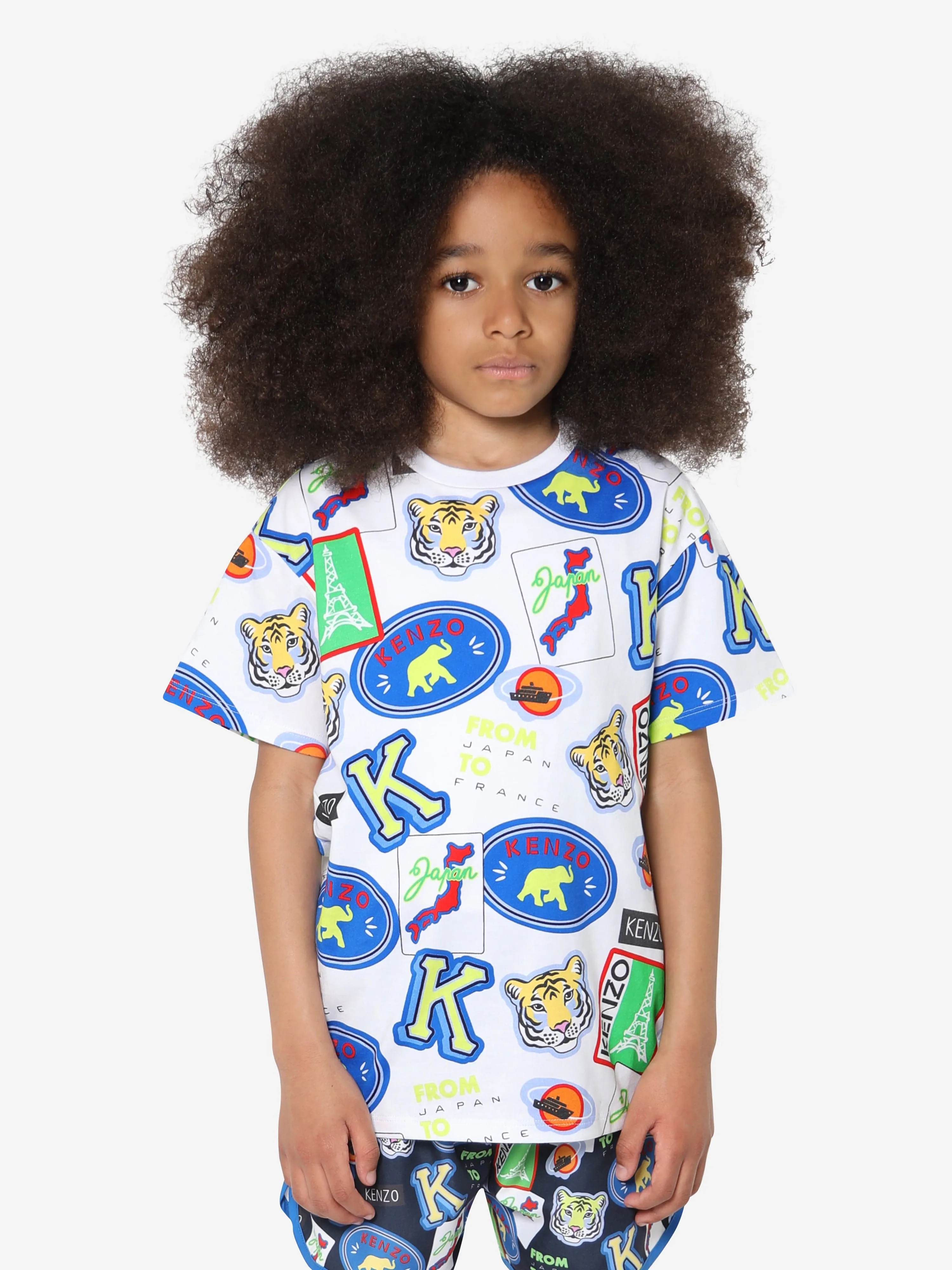 KENZO Boys Badge Print T-Shirt in White
