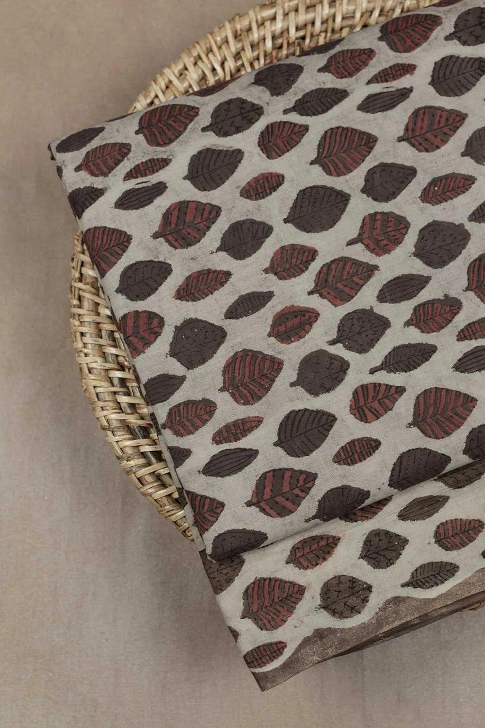 Leaf Motifs Bagru Cotton Fabric