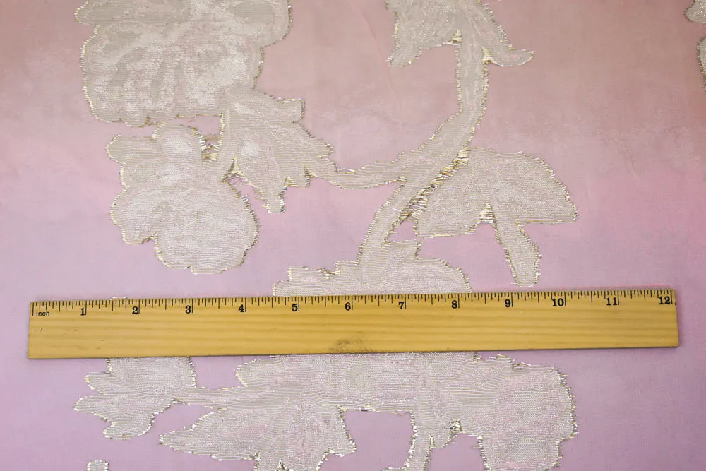 Light Pink-Gold-Silver Nylon Metallic Floral Organza Woven Fabric