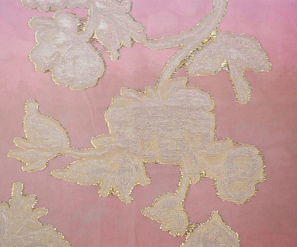 Light Pink-Gold-Silver Nylon Metallic Floral Organza Woven Fabric