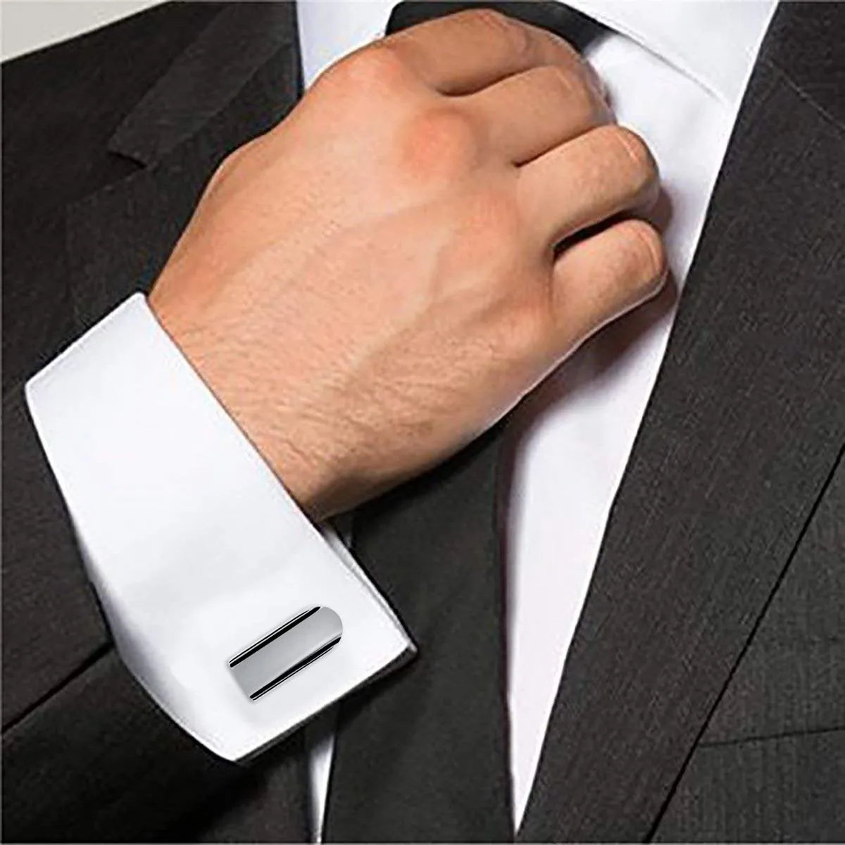 Matte Silver Black Cufflinks In Box