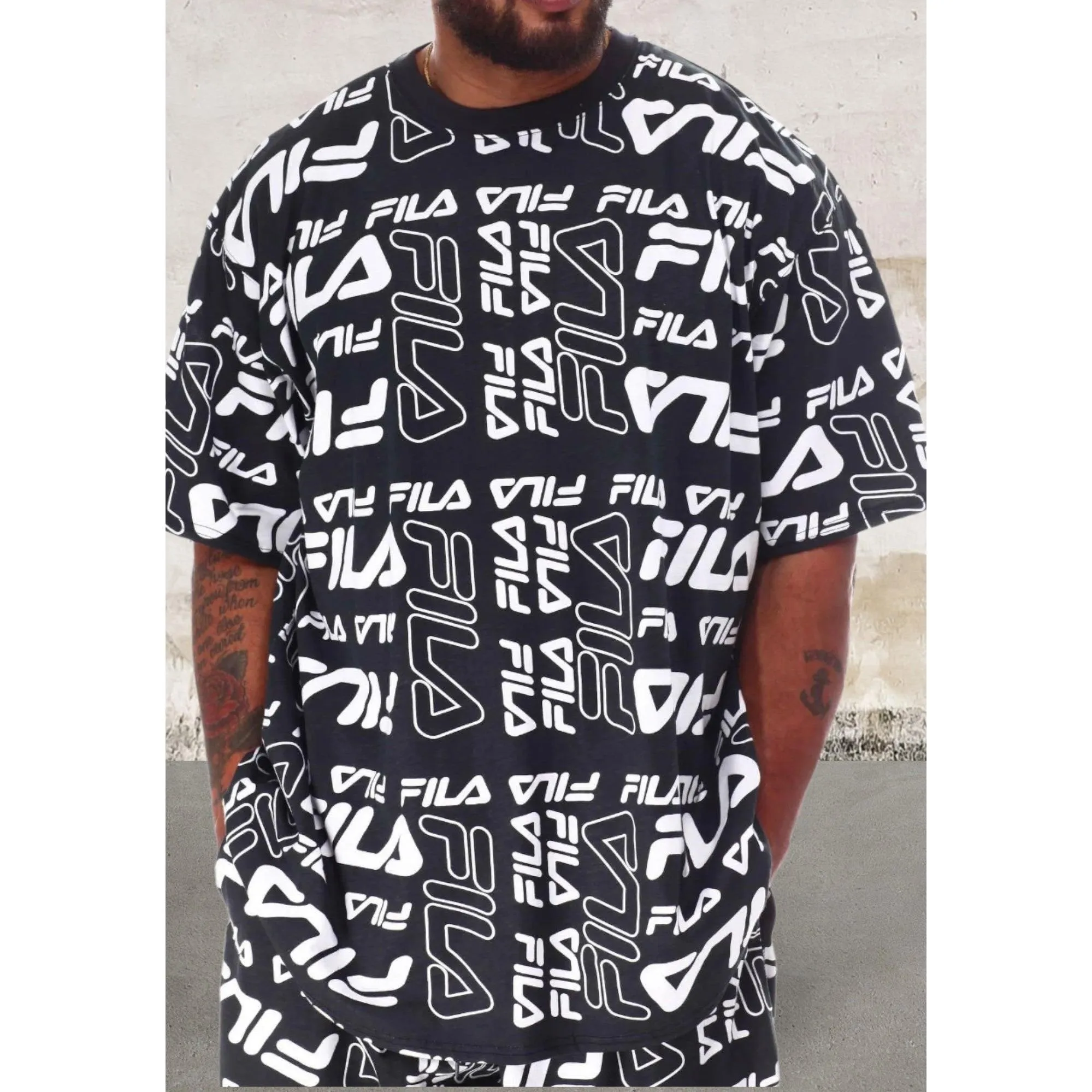 Mens all over print black short sleeve top
