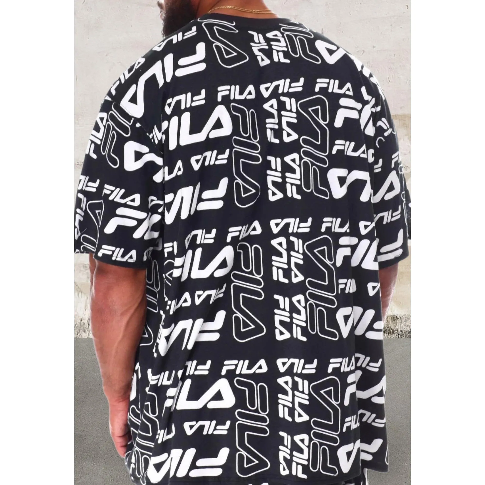 Mens all over print black short sleeve top