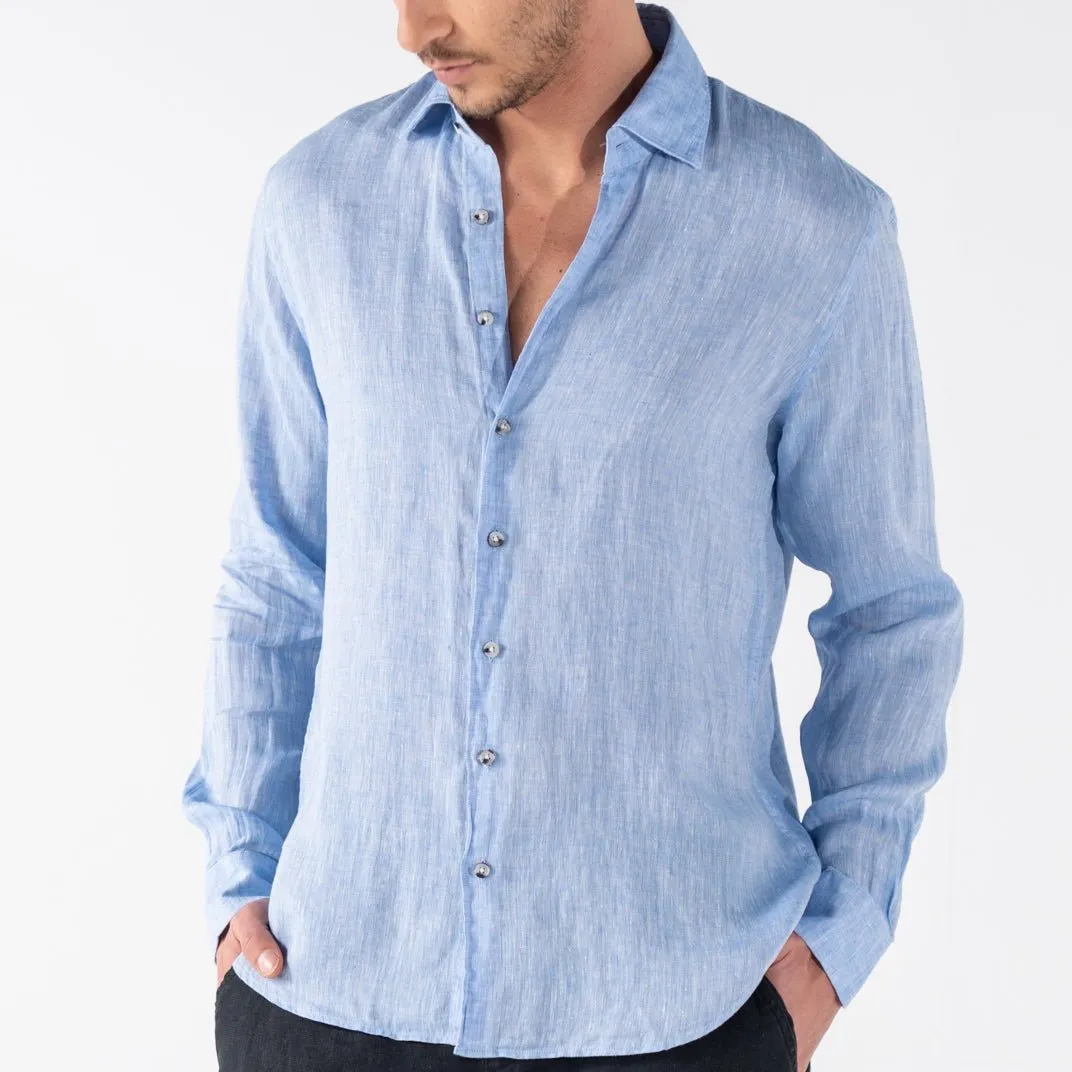 Men's Blue Classic Linen Shirt