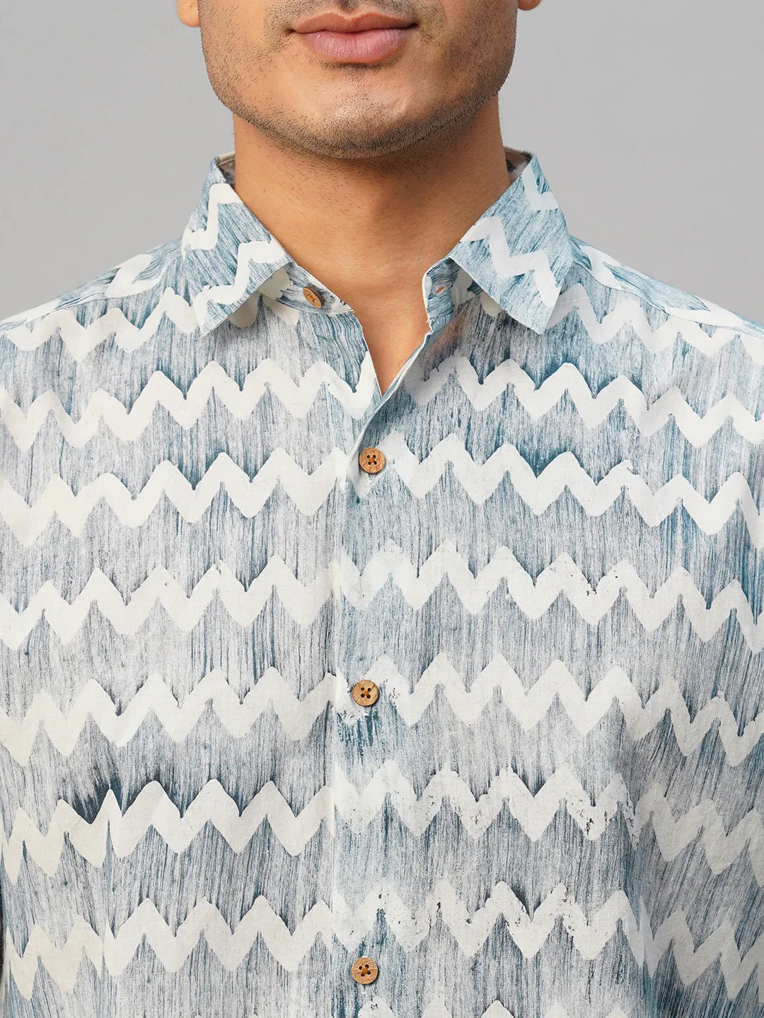Men's Cotton Batik Printed Slim Fit Navy Shirt