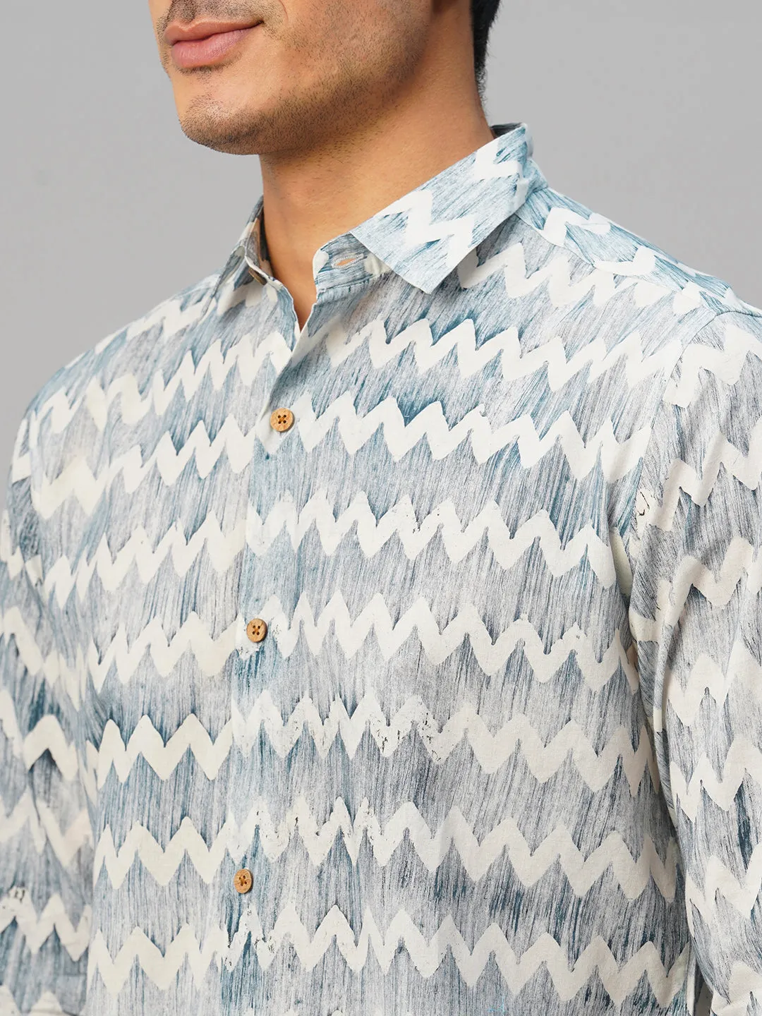 Men's Cotton Batik Printed Slim Fit Navy Shirt