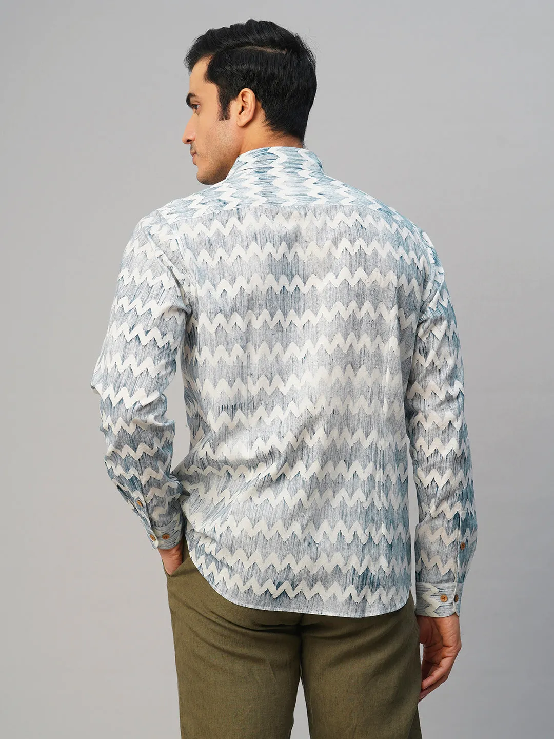 Men's Cotton Batik Printed Slim Fit Navy Shirt