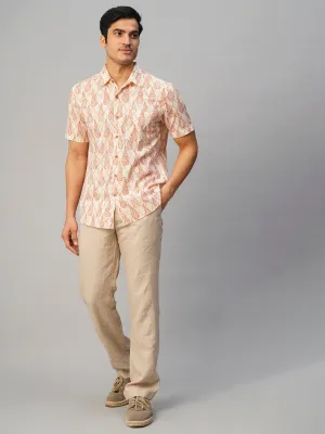 Men's Cotton Hand Block Printed Regular Fit Brown Shirt