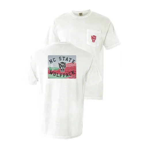 NC State Wolfpack Comfort Colors White Football Stadium Pocket T-Shirt