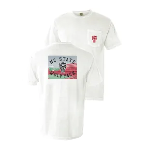 NC State Wolfpack Comfort Colors White Football Stadium Pocket T-Shirt