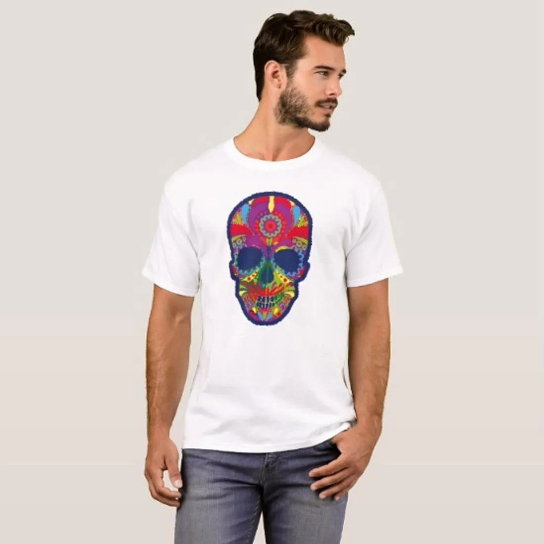 Nutcase Designer Round Neck Men's T-Shirt Wrinkle-Free Poly Cotton Tees - Tribal Skull
