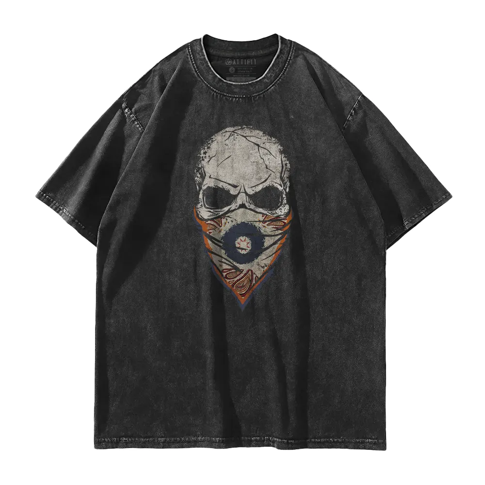 Paisley Skull Face Mask Washed T-Shirt