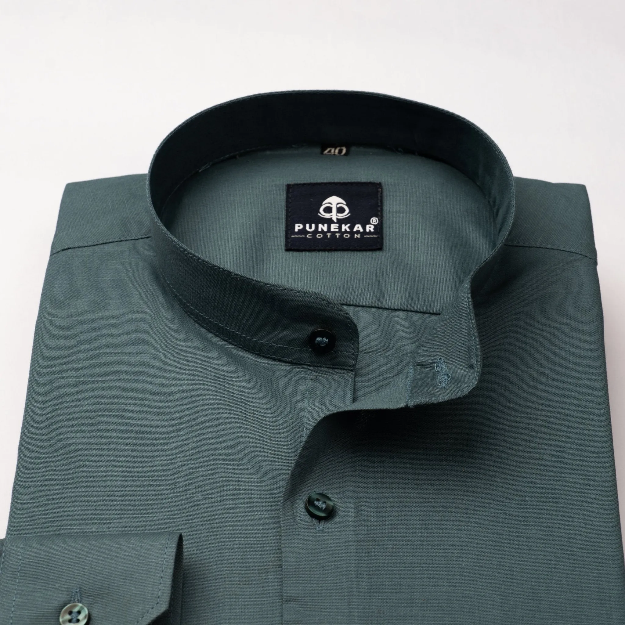 Peacock Color Band Collar Solid Shirt For Men