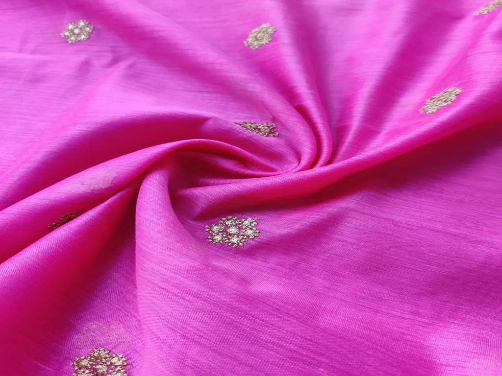 Pink Golden Floral Embroidered Chanderi Fabric