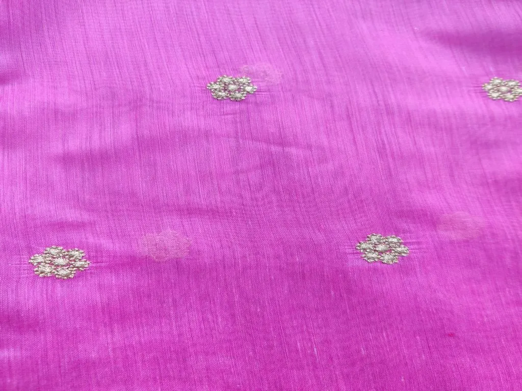 Pink Golden Floral Embroidered Chanderi Fabric