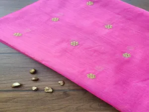 Pink Golden Floral Embroidered Chanderi Fabric