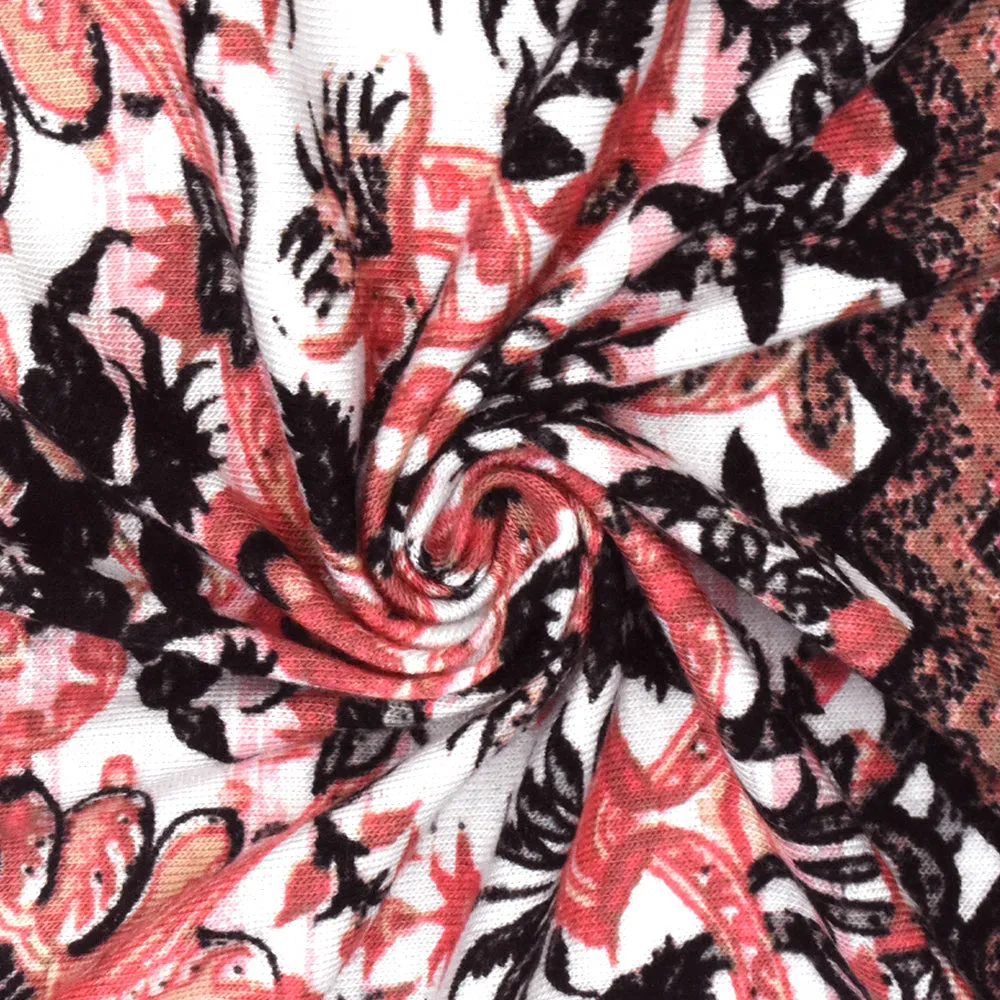 Pink-White-Multi Baroque Stripe Printed Rayon Stretch Jersey Knit Fabric