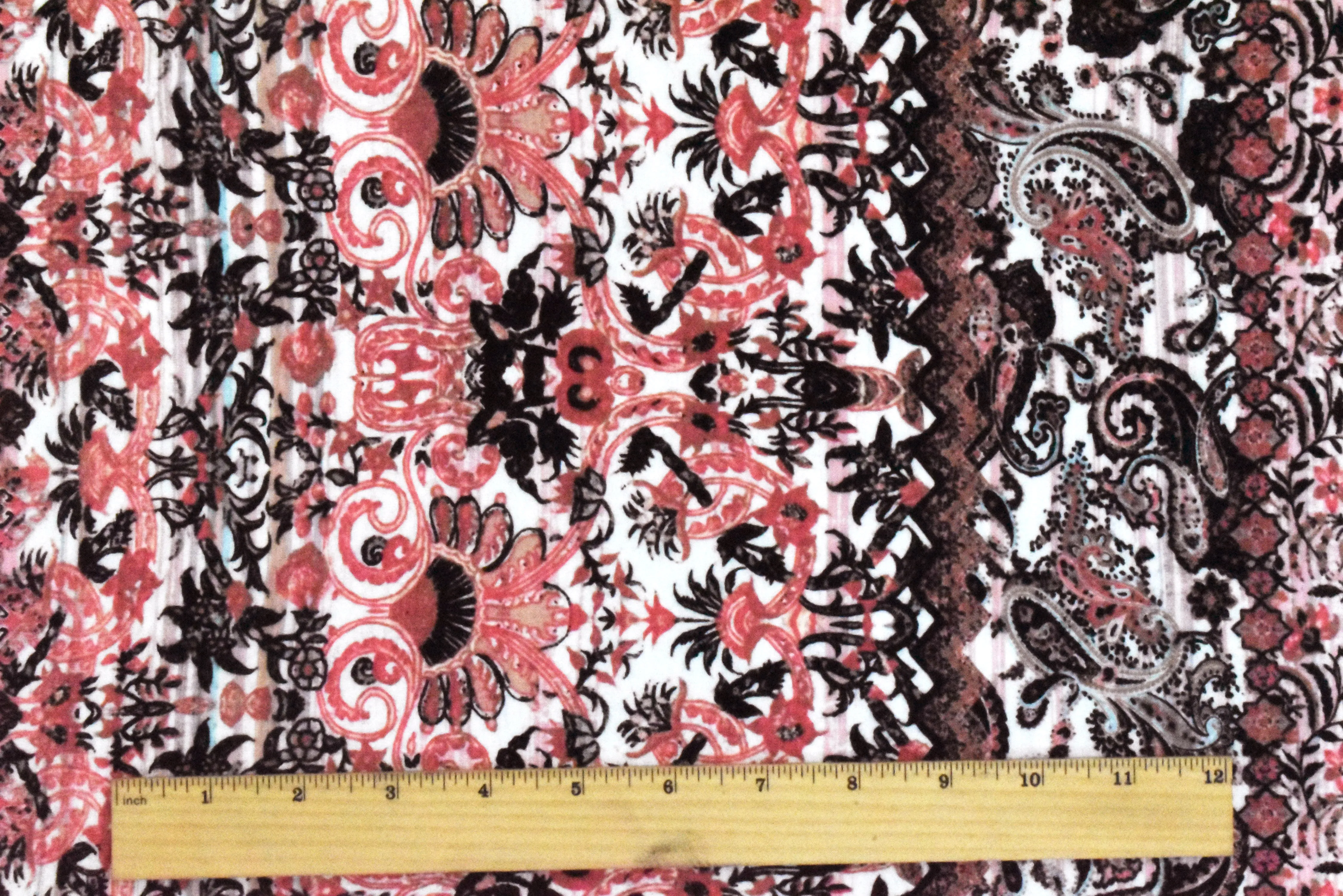 Pink-White-Multi Baroque Stripe Printed Rayon Stretch Jersey Knit Fabric
