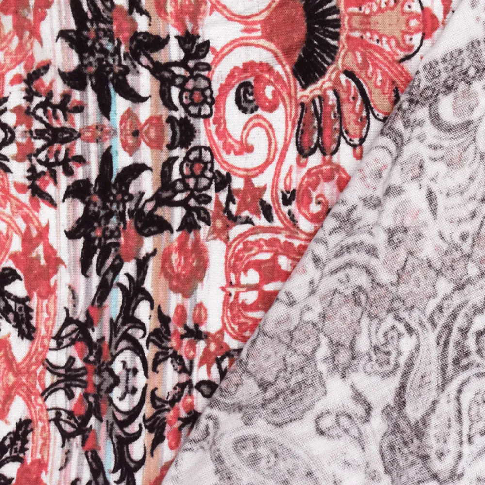 Pink-White-Multi Baroque Stripe Printed Rayon Stretch Jersey Knit Fabric