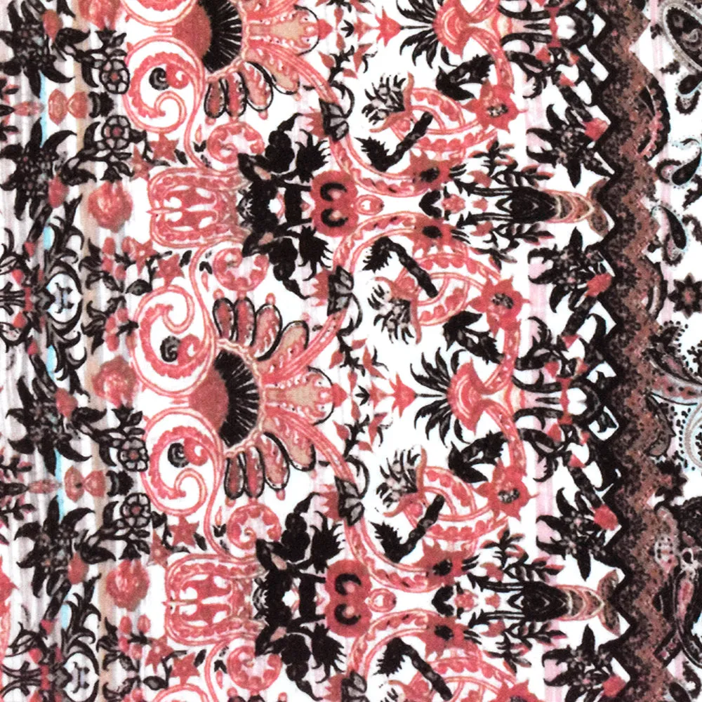 Pink-White-Multi Baroque Stripe Printed Rayon Stretch Jersey Knit Fabric