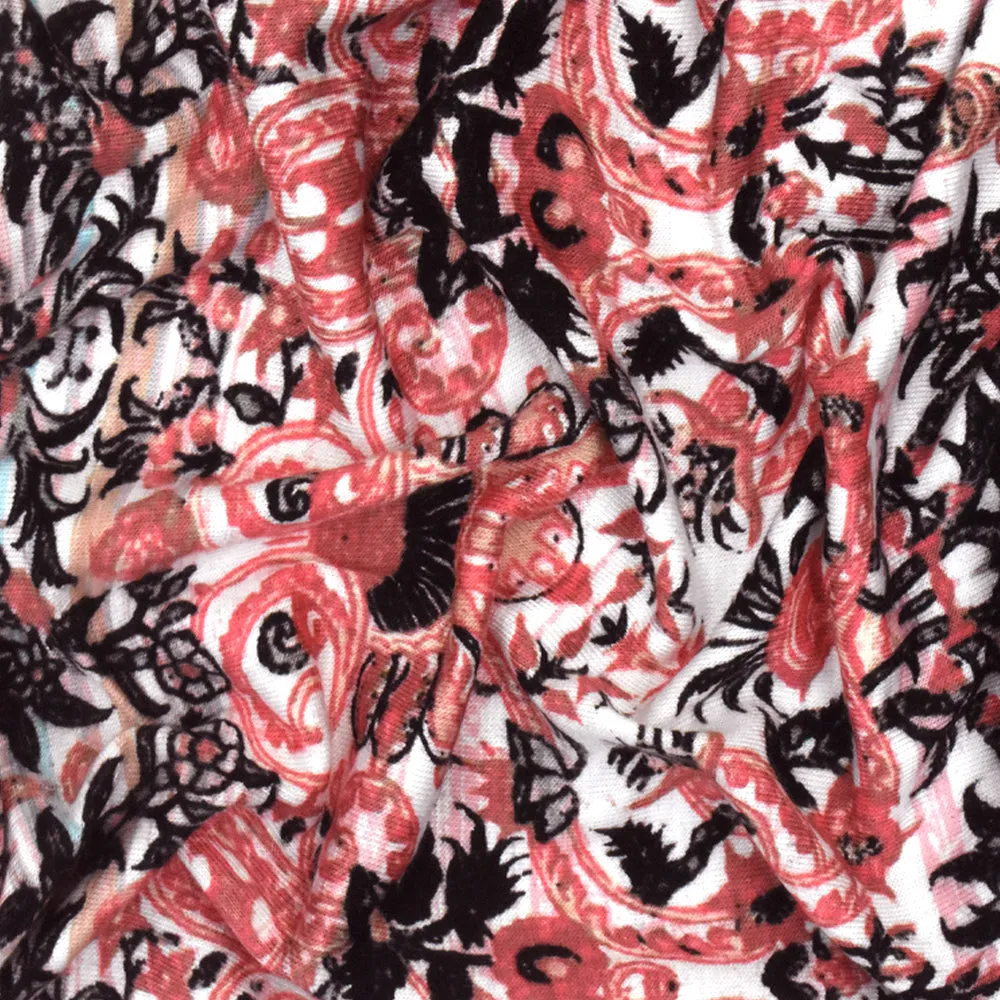 Pink-White-Multi Baroque Stripe Printed Rayon Stretch Jersey Knit Fabric