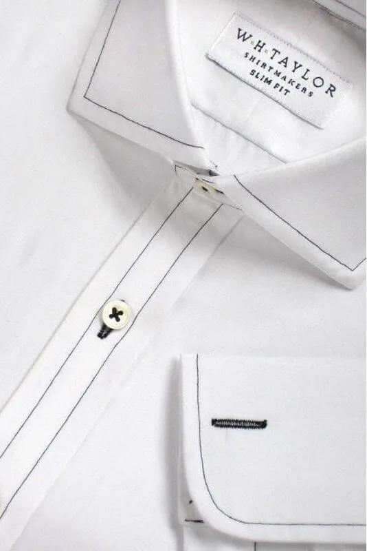 Plain White Poplin with Black Stitching detail Men's Bespoke Shirt