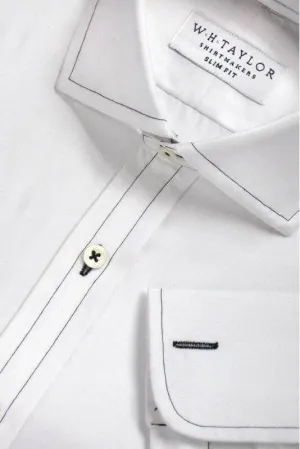 Plain White Poplin with Black Stitching detail Men's Bespoke Shirt