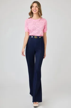 Pointelle Knit Top Short Sleeve Lightweight Sweater