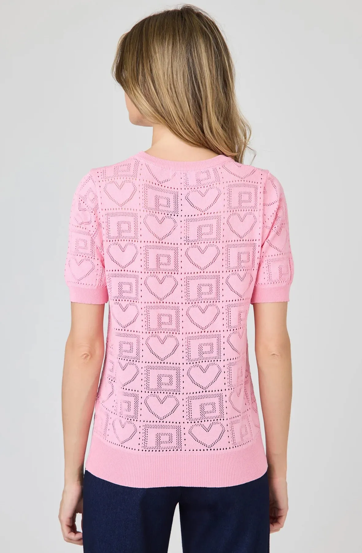 Pointelle Knit Top Short Sleeve Lightweight Sweater