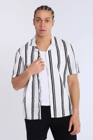 Poplin Striped Short Sleeve Button-Up Shirt