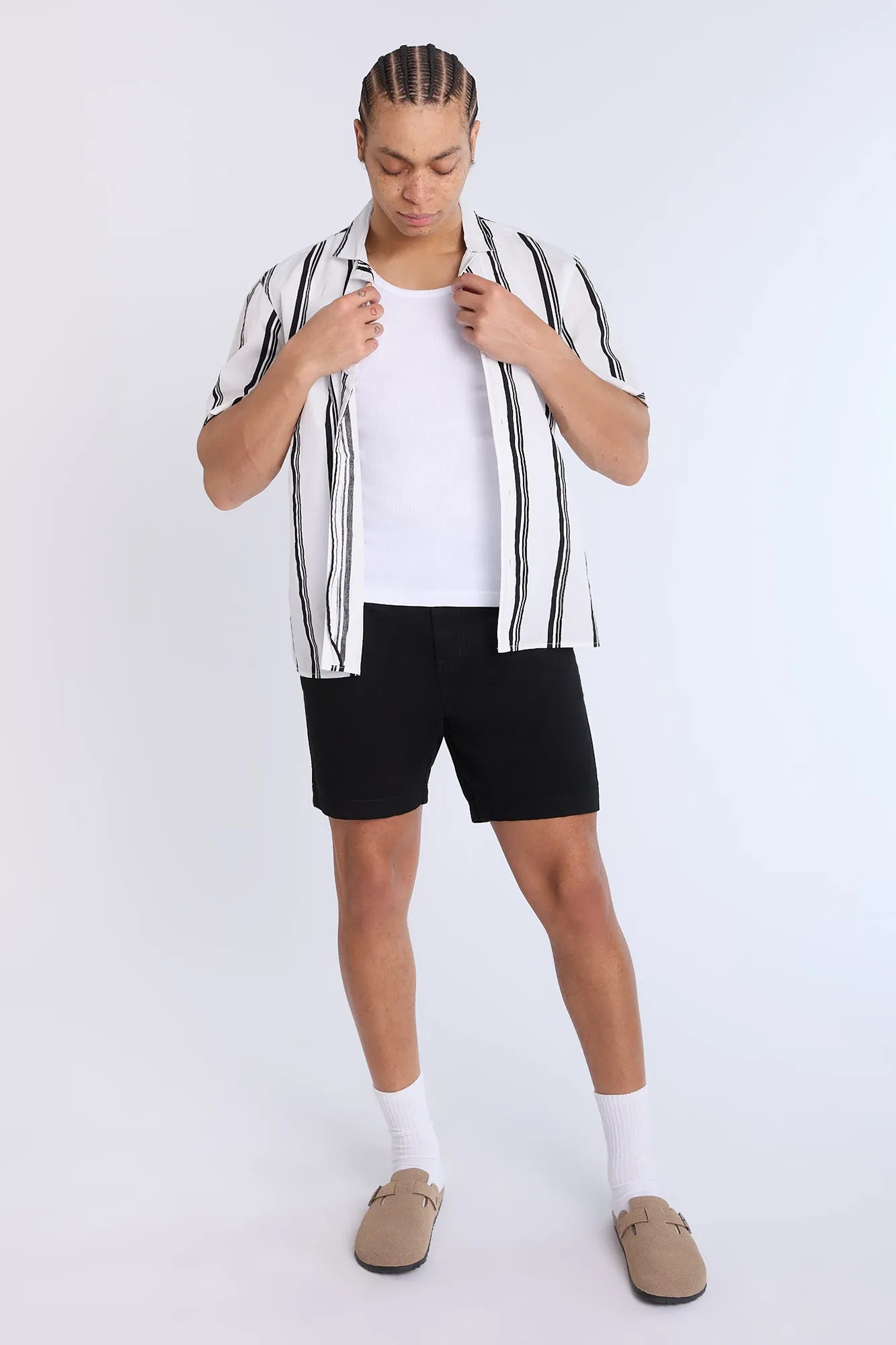 Poplin Striped Short Sleeve Button-Up Shirt