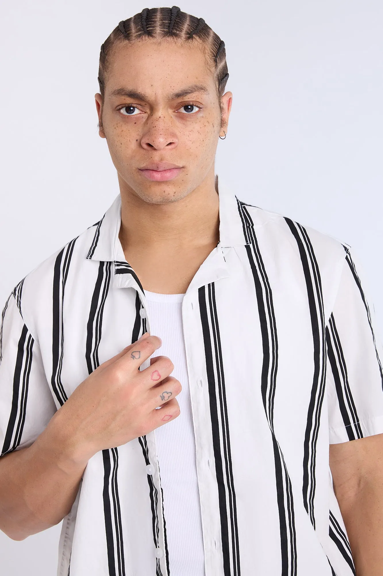 Poplin Striped Short Sleeve Button-Up Shirt
