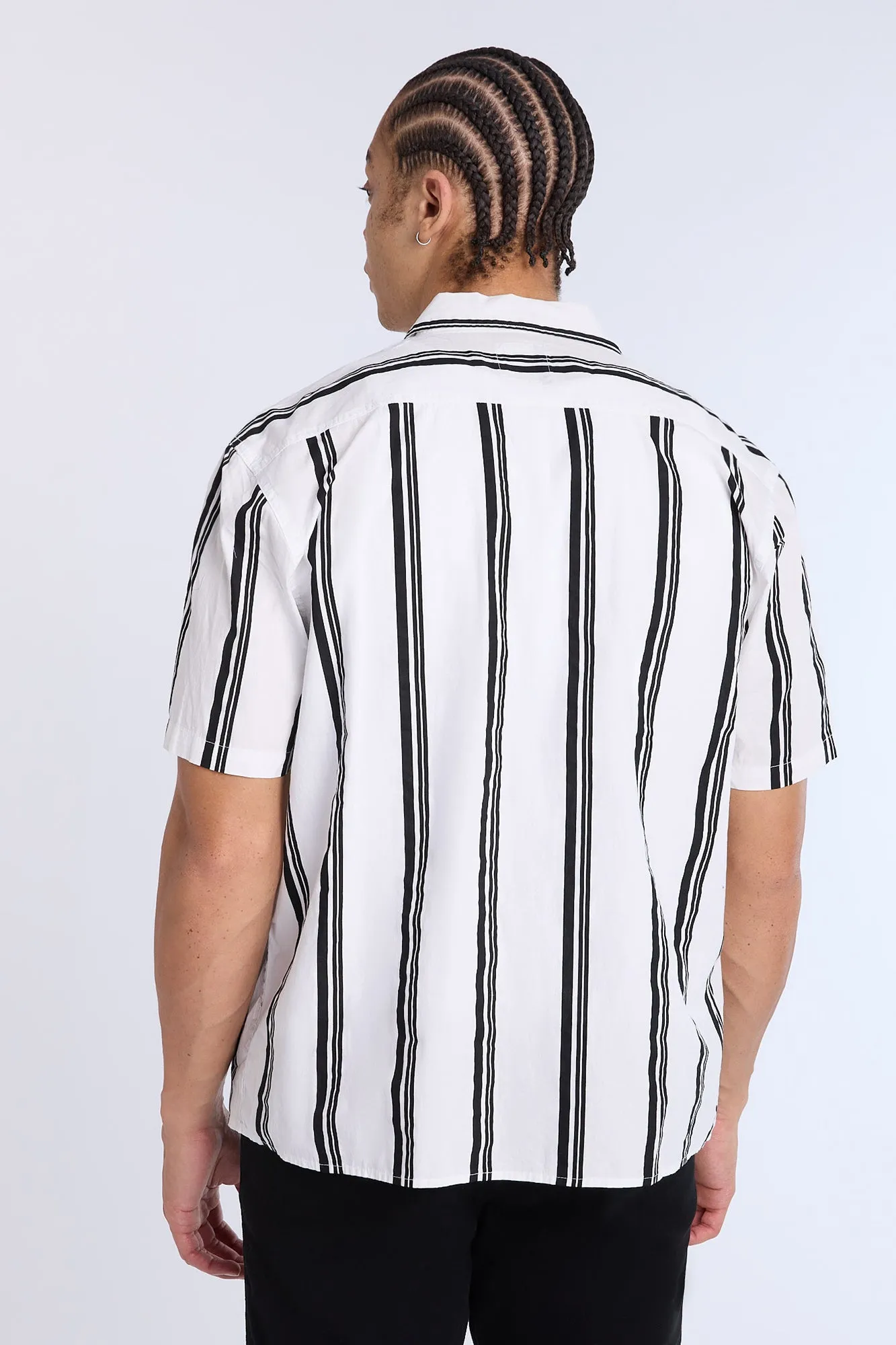 Poplin Striped Short Sleeve Button-Up Shirt
