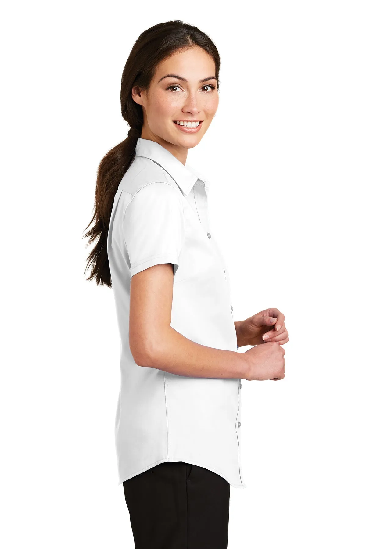 Port Authority Ladies Short Sleeve SuperPro Branded Twill Shirts, White