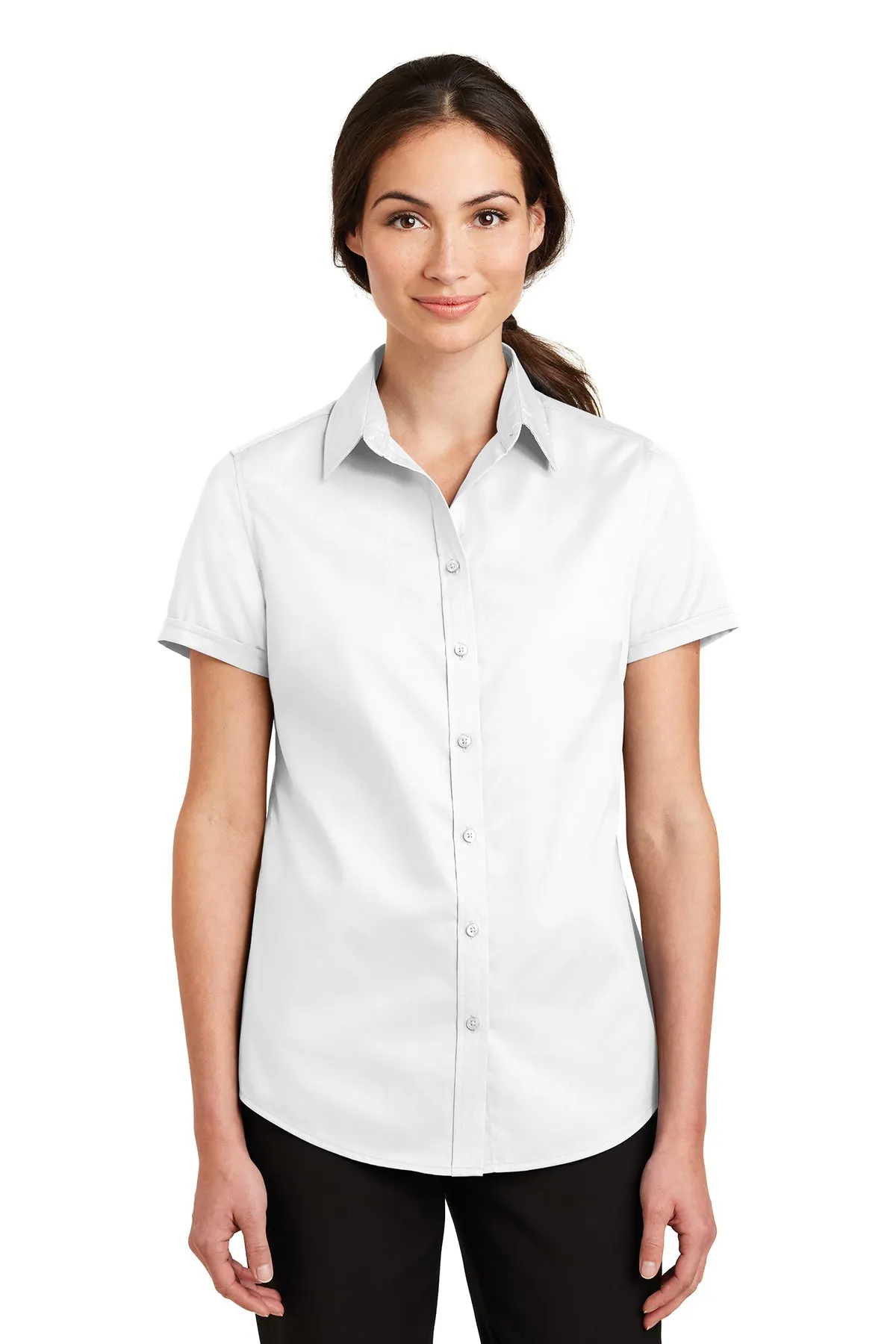Port Authority Ladies Short Sleeve SuperPro Branded Twill Shirts, White