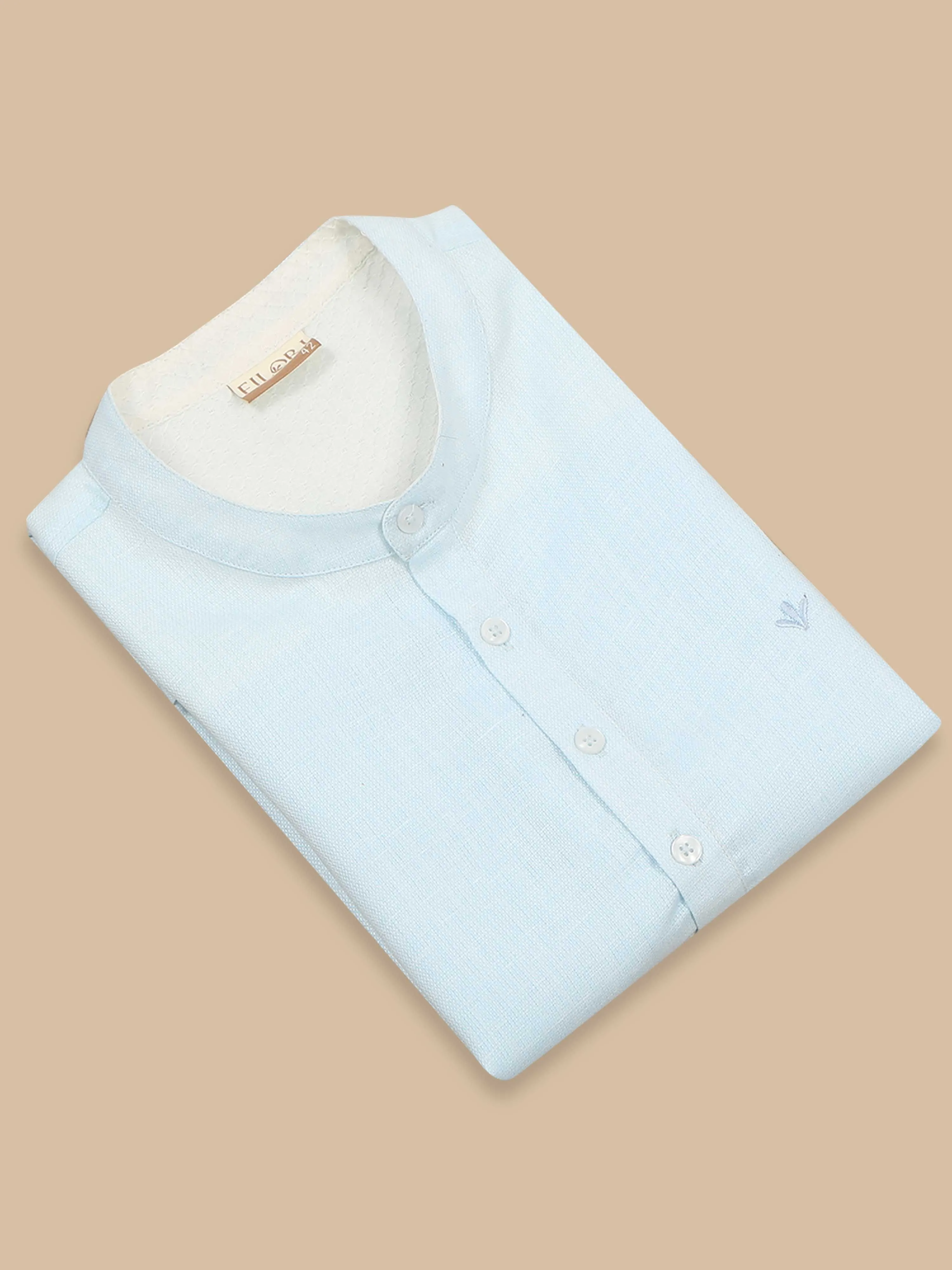 Powder Blue Textured Short Kurta