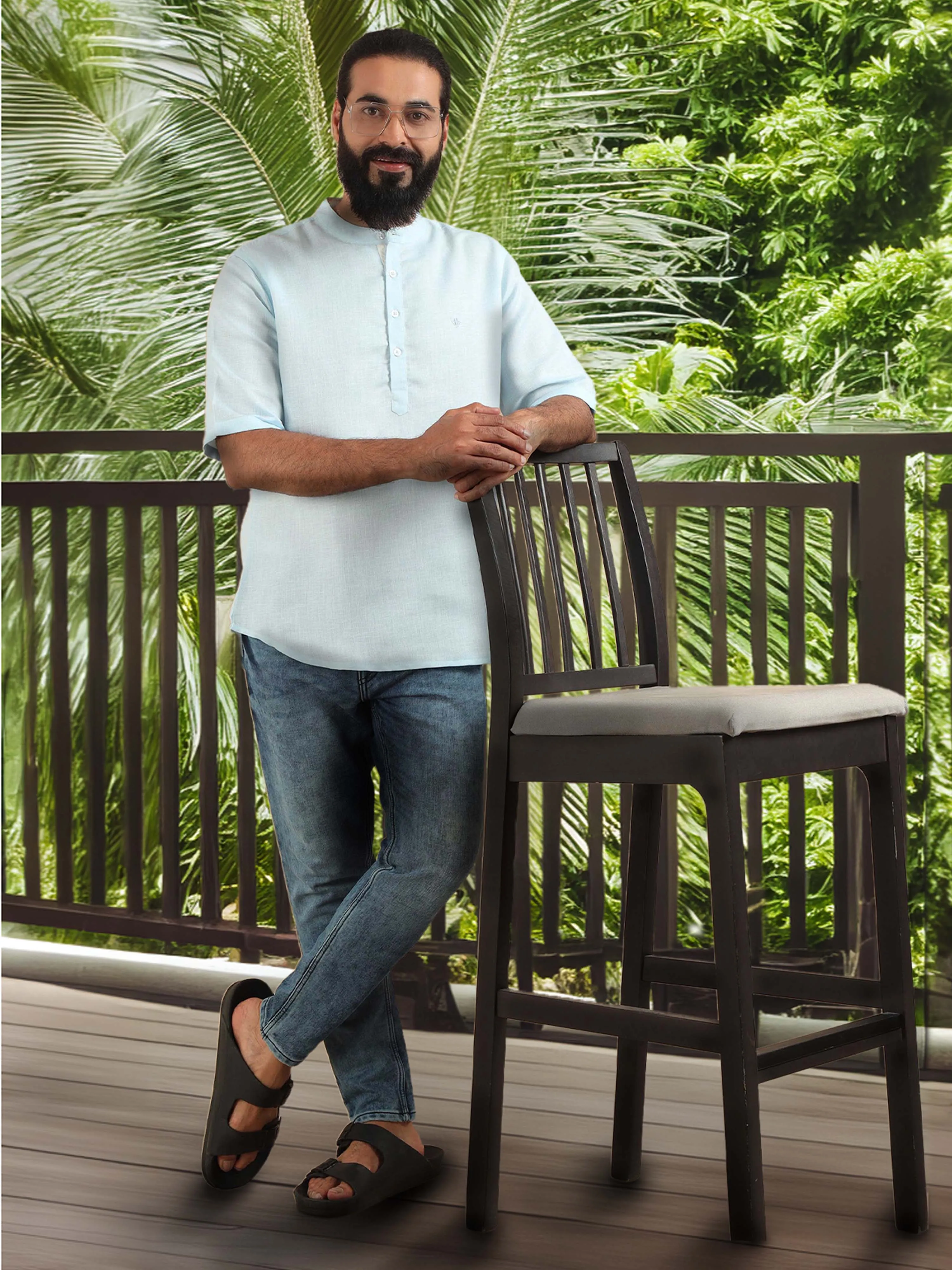 Powder Blue Textured Short Kurta