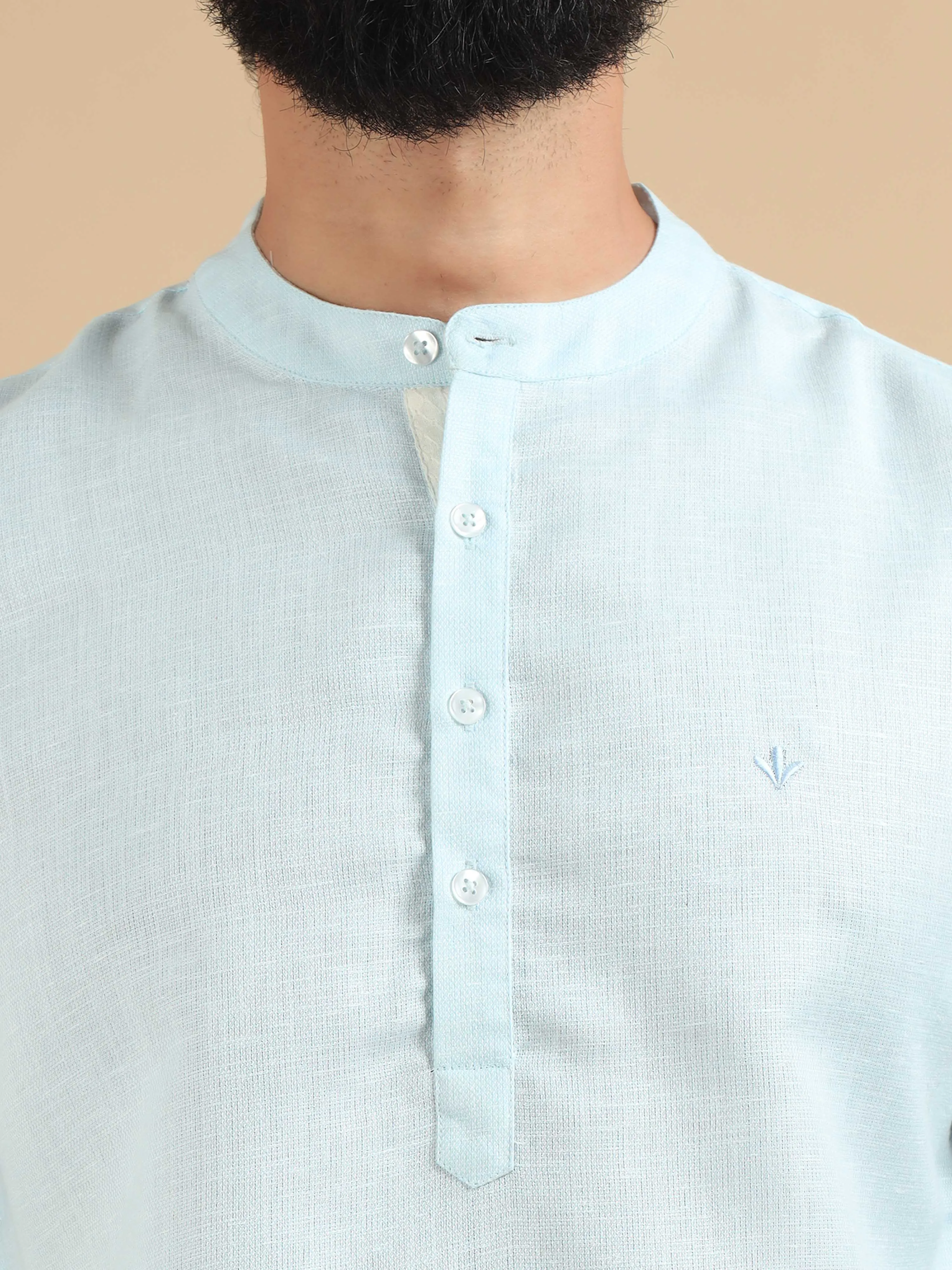 Powder Blue Textured Short Kurta