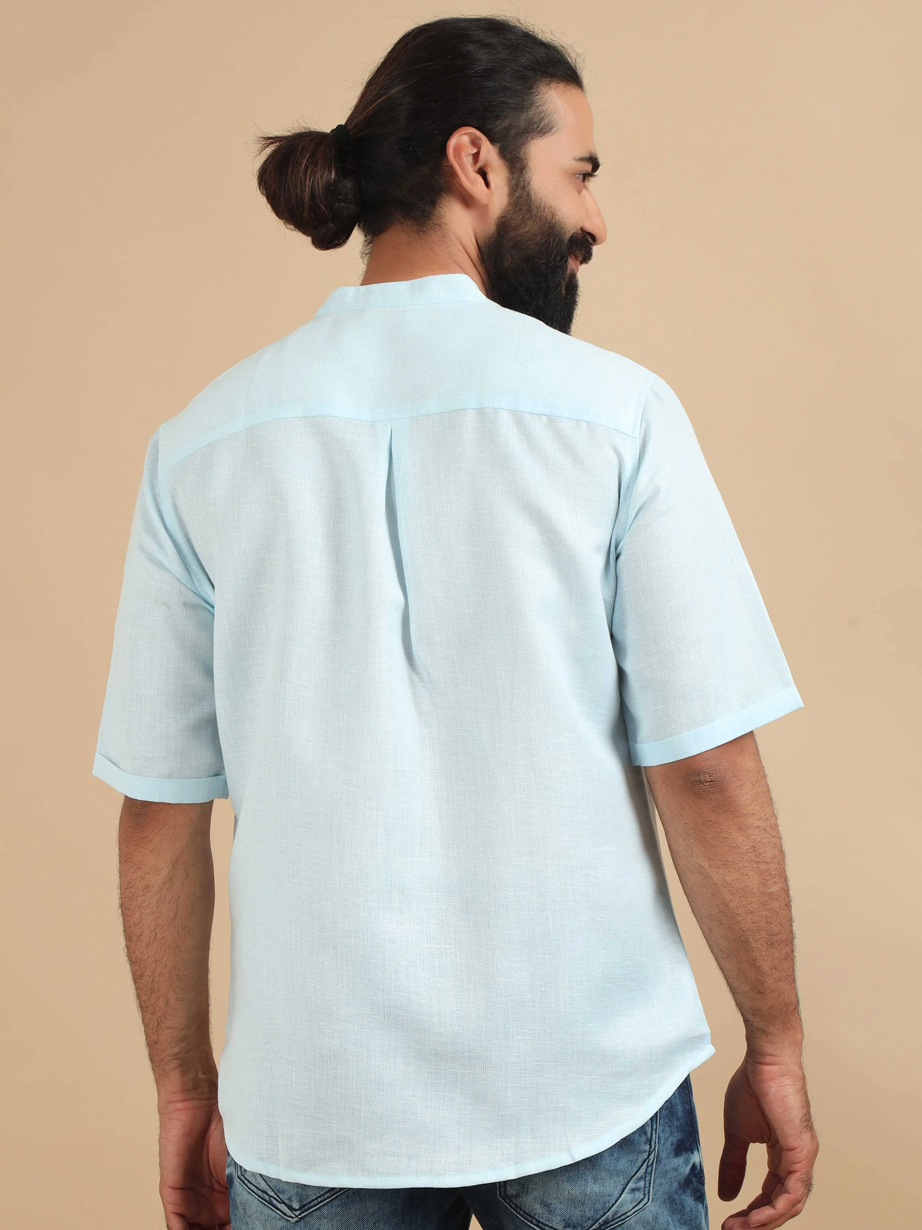 Powder Blue Textured Short Kurta