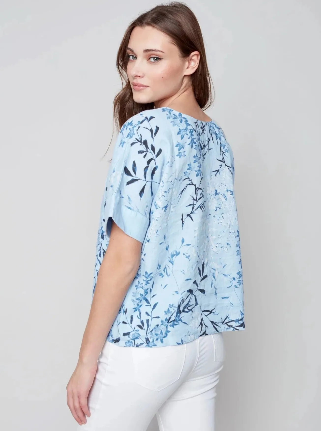 Printed Cuffed Short Sleeve Chest Pocket T-Shirt [Cerulean-C4474]