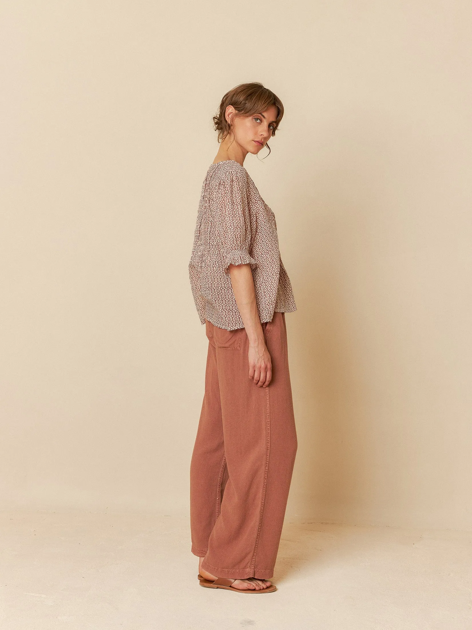 Printed Elastic Short Sleeve Shirt