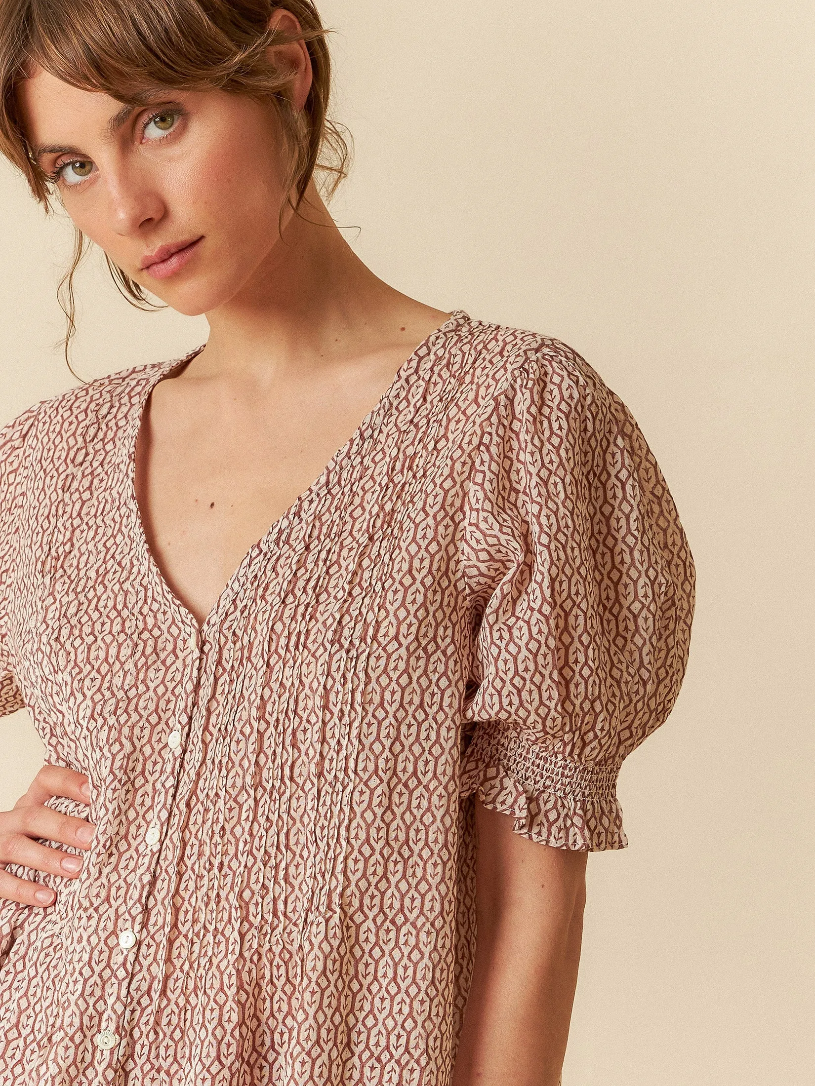 Printed Elastic Short Sleeve Shirt