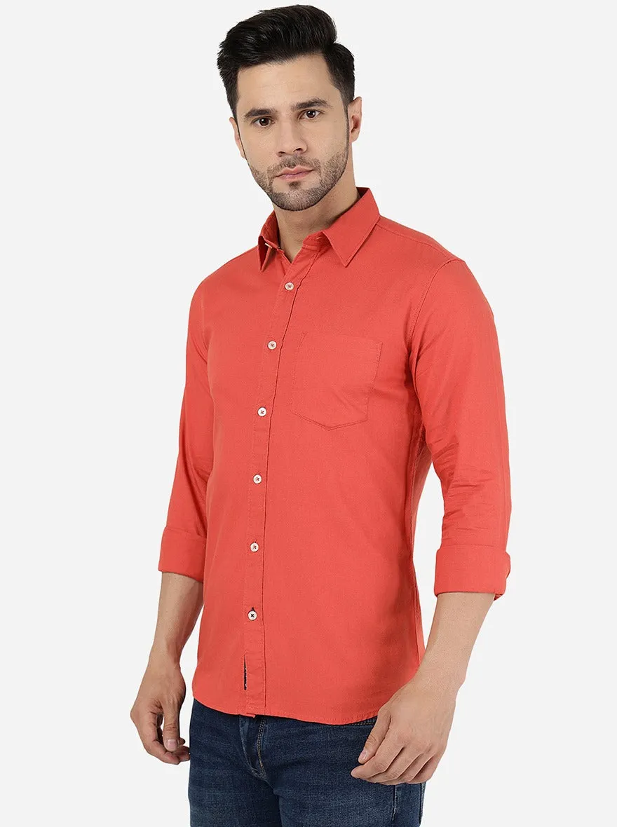 Red Clay Solid Slim Fit Casual Shirt | JadeBlue