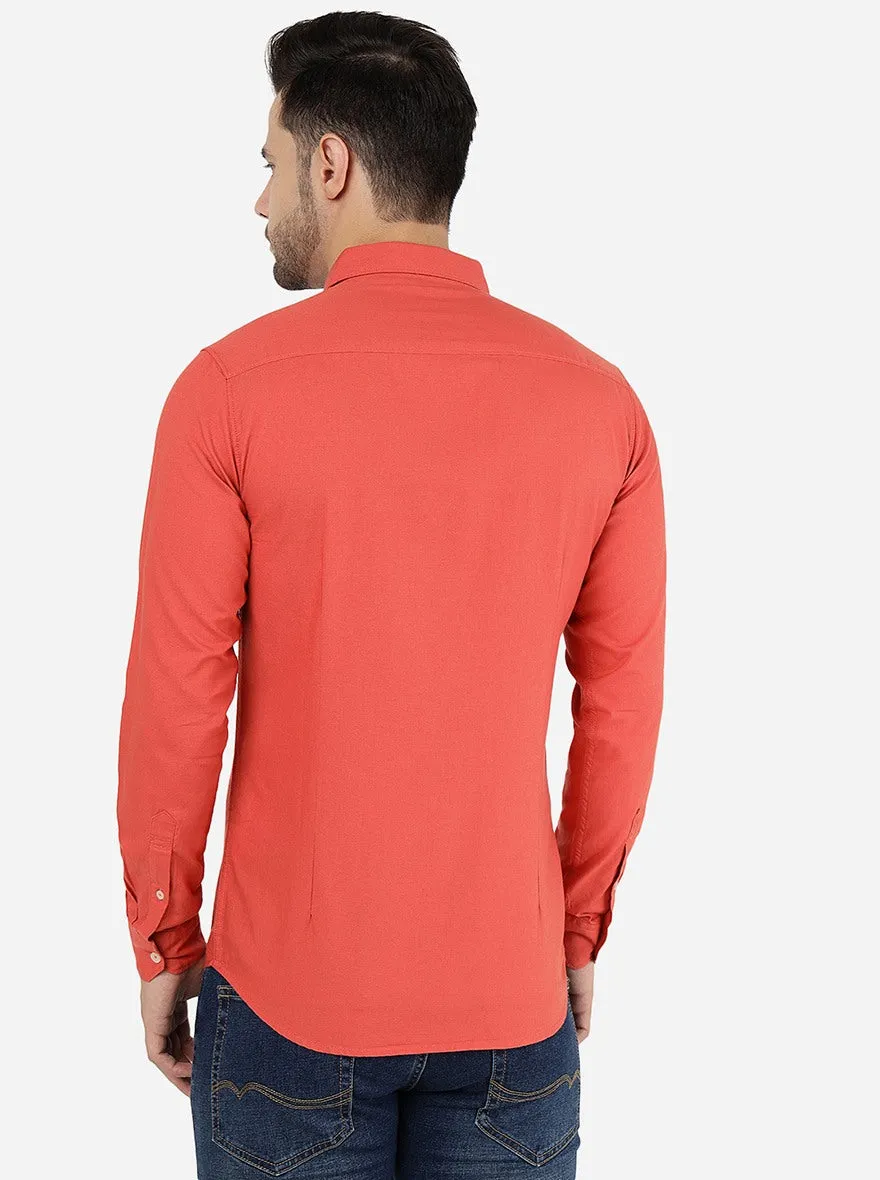 Red Clay Solid Slim Fit Casual Shirt | JadeBlue
