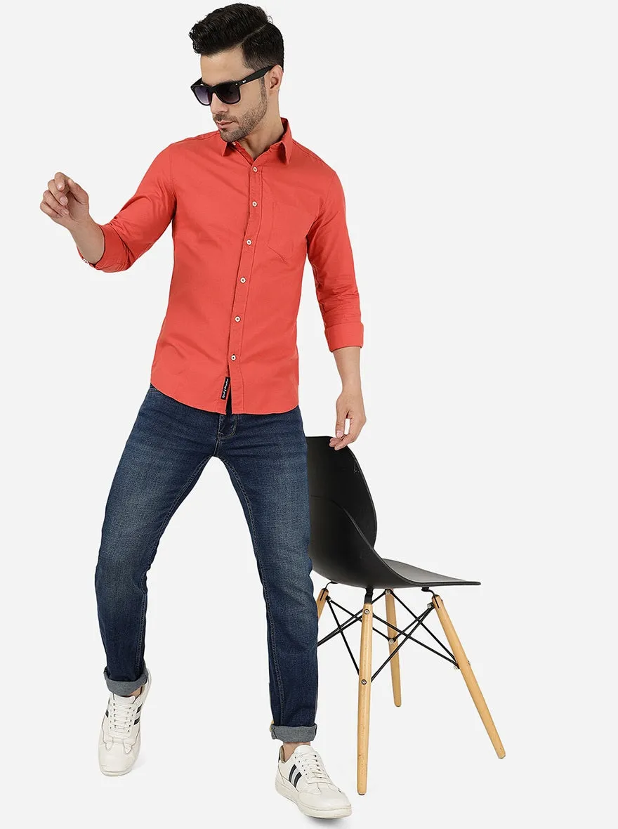 Red Clay Solid Slim Fit Casual Shirt | JadeBlue