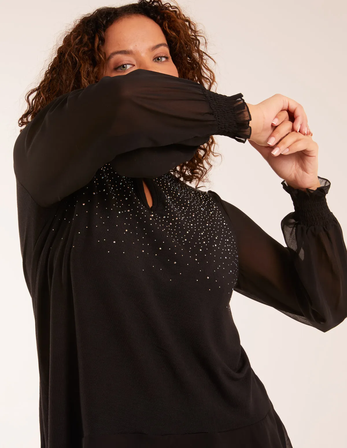 Rhinestone High Neck Top