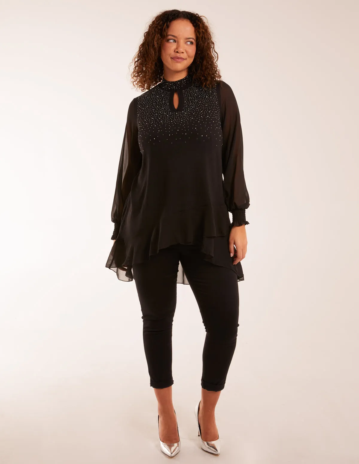 Rhinestone High Neck Top